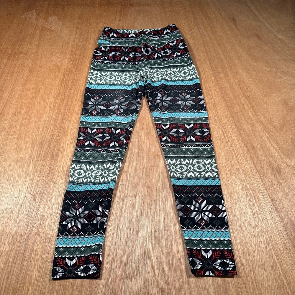 LuLaRoe Leggings Tween Green Red Blue Fair Isle Snowflake Holiday Stretch